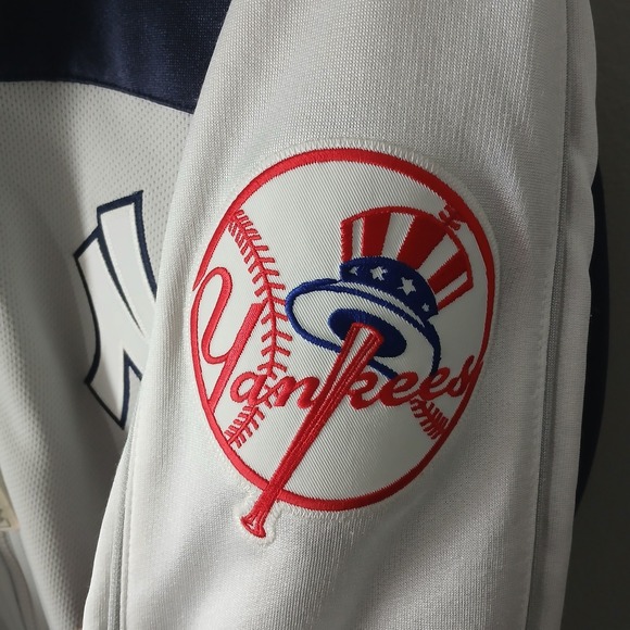 Vintage Majestic MLB NY Yankees Size Large Full Zip Warm up Jacket Logo Striped - Picture 8 of 16
